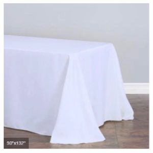90x132" white polyester rounded corner tablecloth